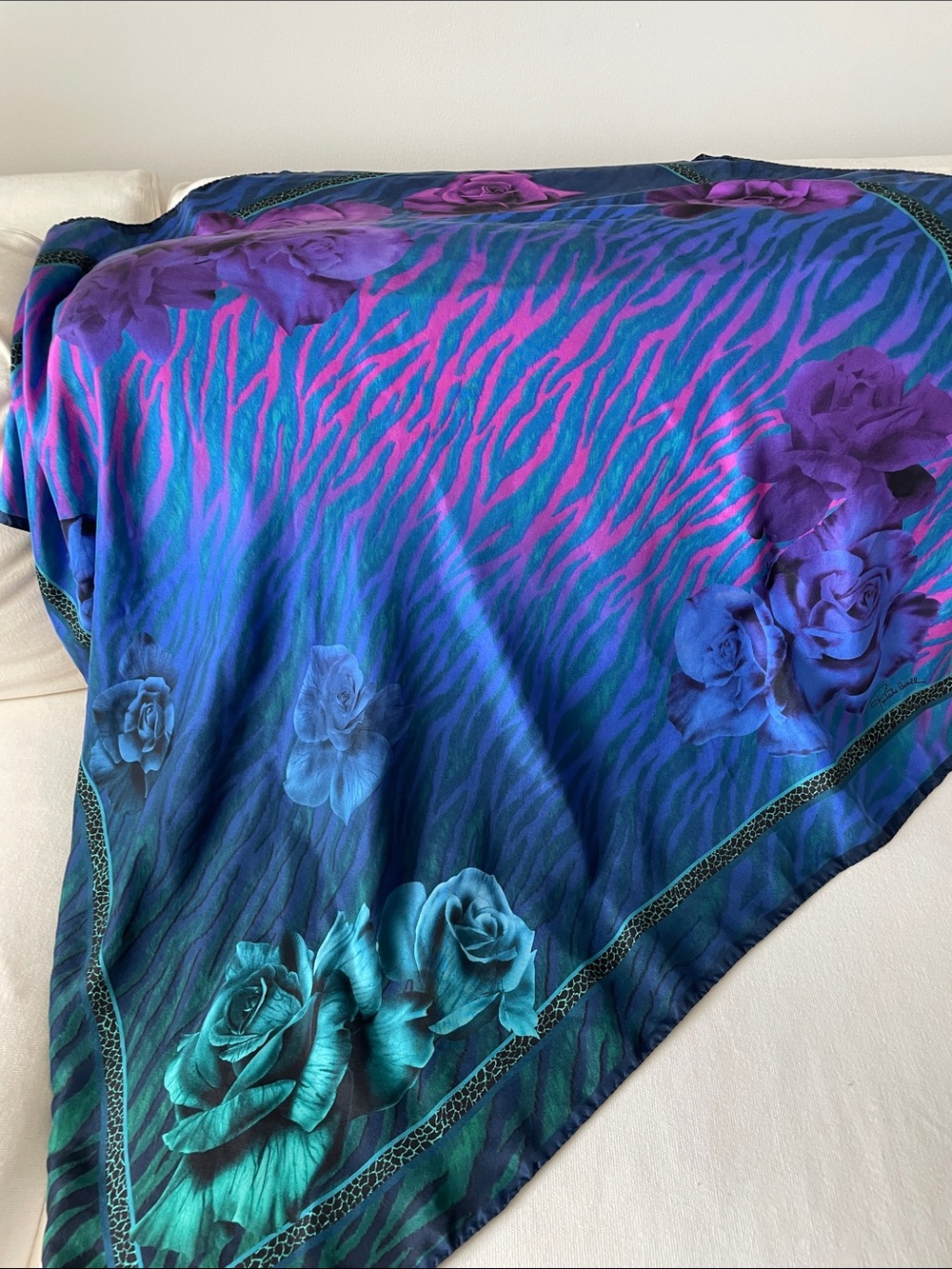 Roberto Cavalli silk Blue & Purple Floral large scarf